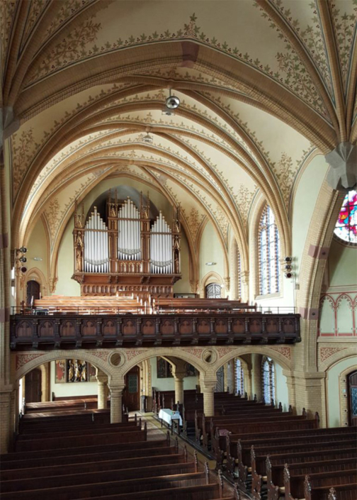 Trinitatiskirche Hainichen Blick zur Orgelempore